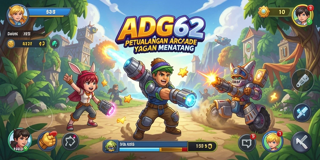 Tangkapan layar utama ADG62 menampilkan aksi gameplay Arcade yang mendebarkan.