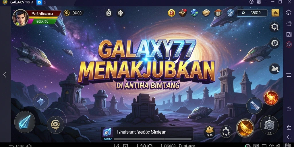 Screenshot GALAXY77 menampilkan aksi menakjubkan di medan pertempuran Tower Defense.